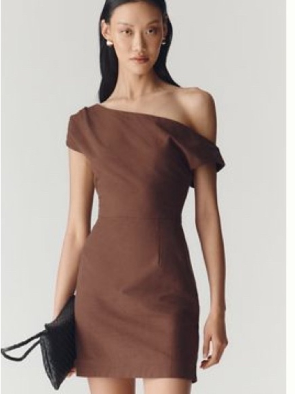 Anthropologie Chocolate Brown One-Shoulder Sheath Dress